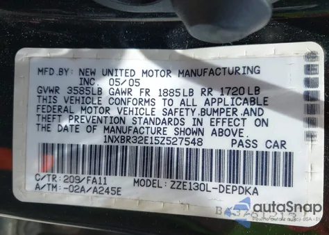 2005 Toyota Corolla Ce from USA, damaged, VIN 1NXBR32E15Z527548